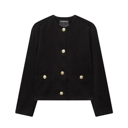 Round Neck Button-Decorated Jacket Baseball Jacket