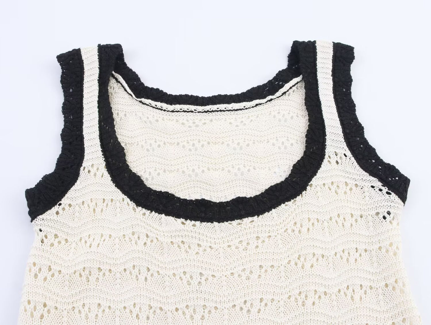 Hollow-out Vest + Knitted Skirt Set
