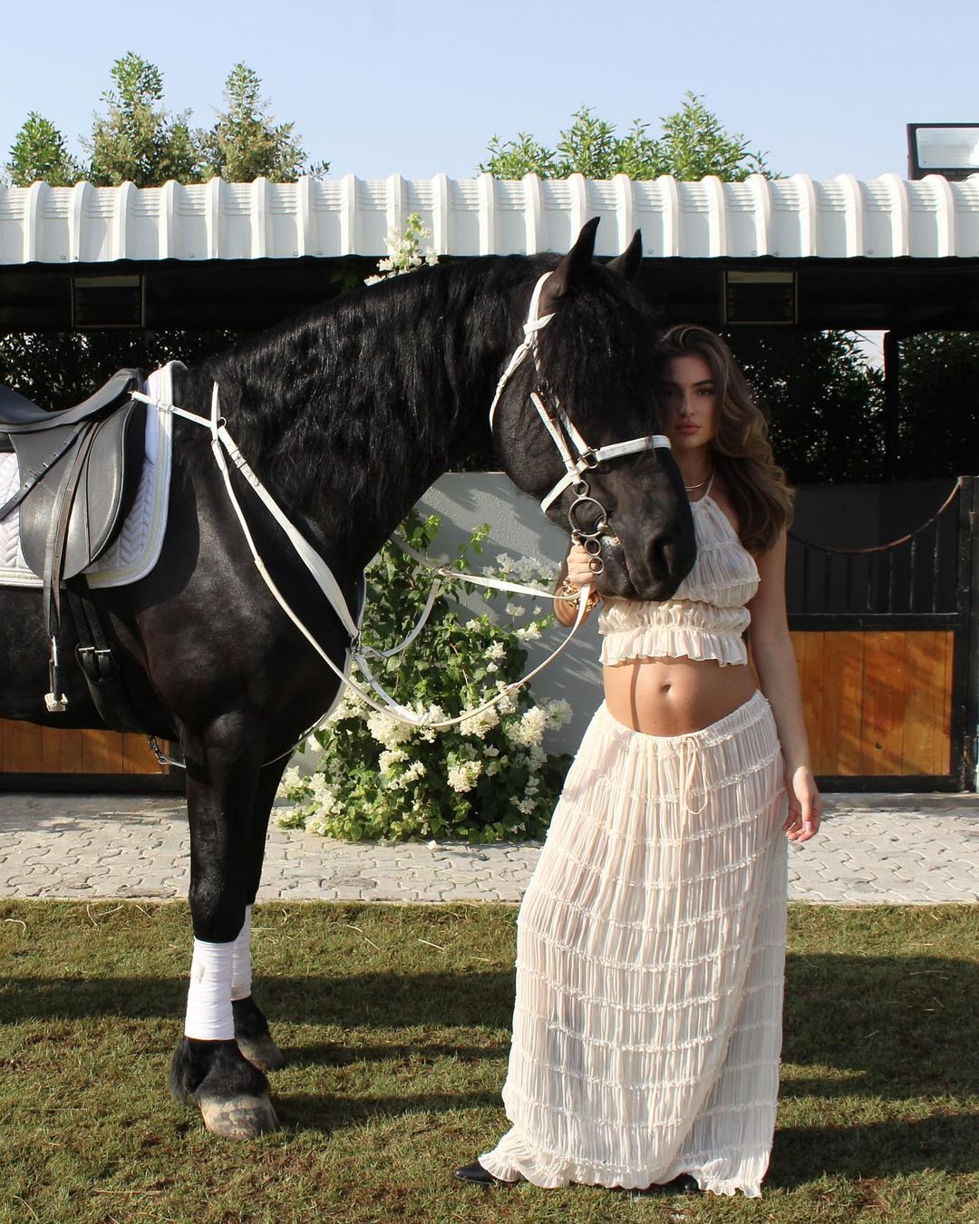 Halter Neck Tie Lace Vest Dress Set