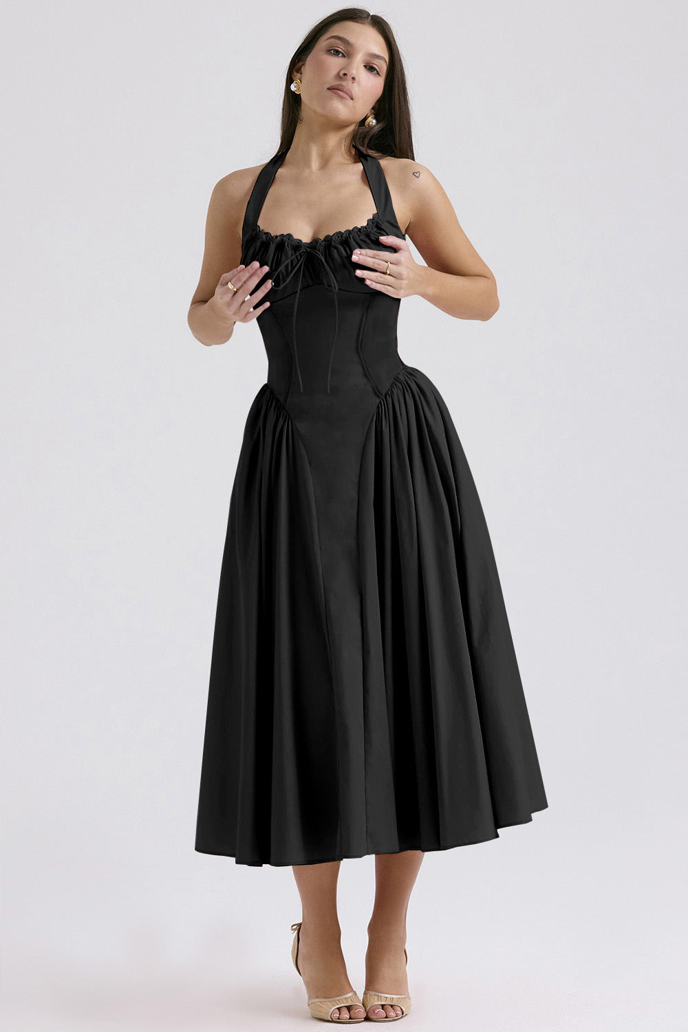 Print Halter Neck Lace Dress