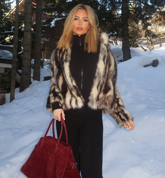 Faux Fur Coffee Stripe Coat