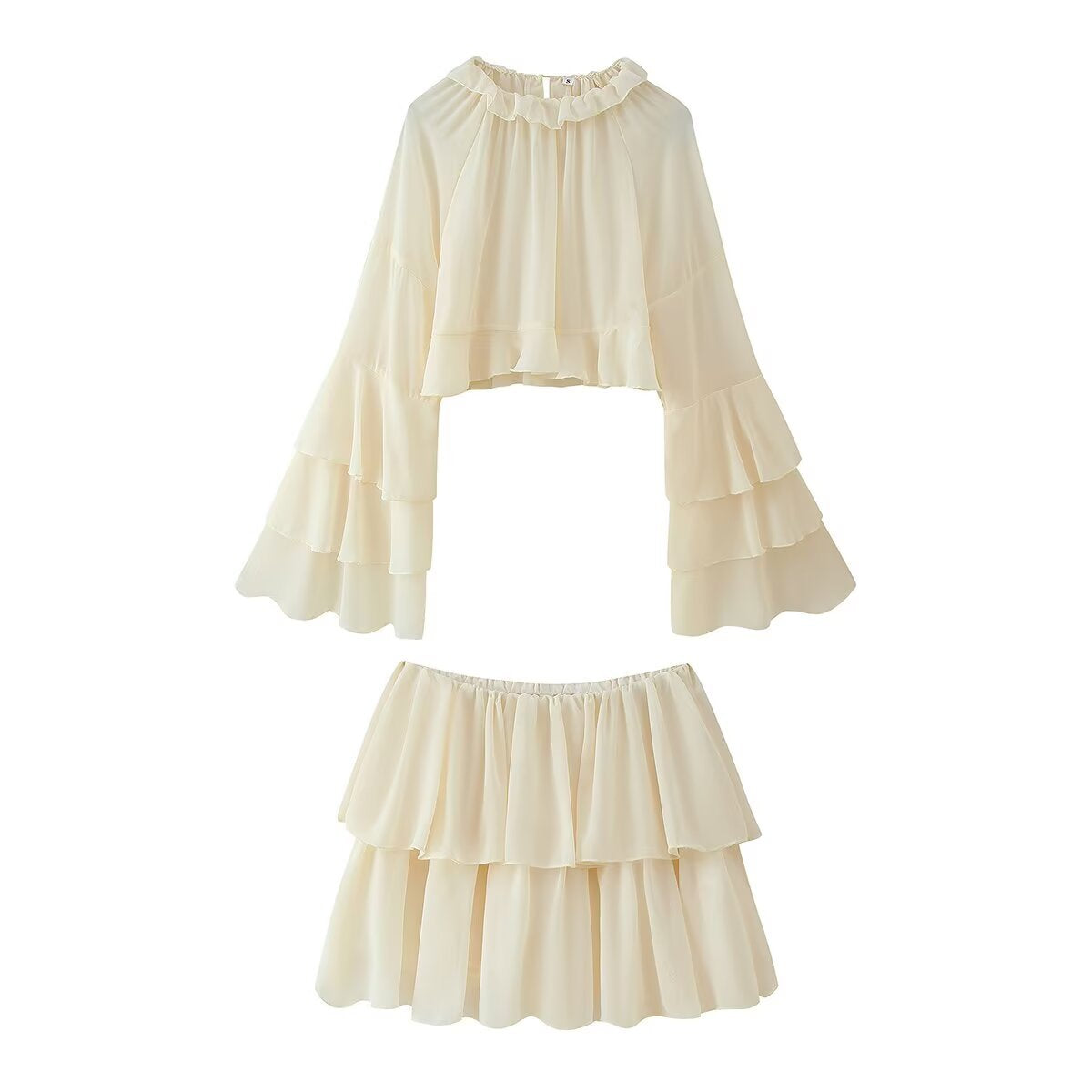 Ruffle Sleeve Long Sleeve Design Skirt Two-Piece Set