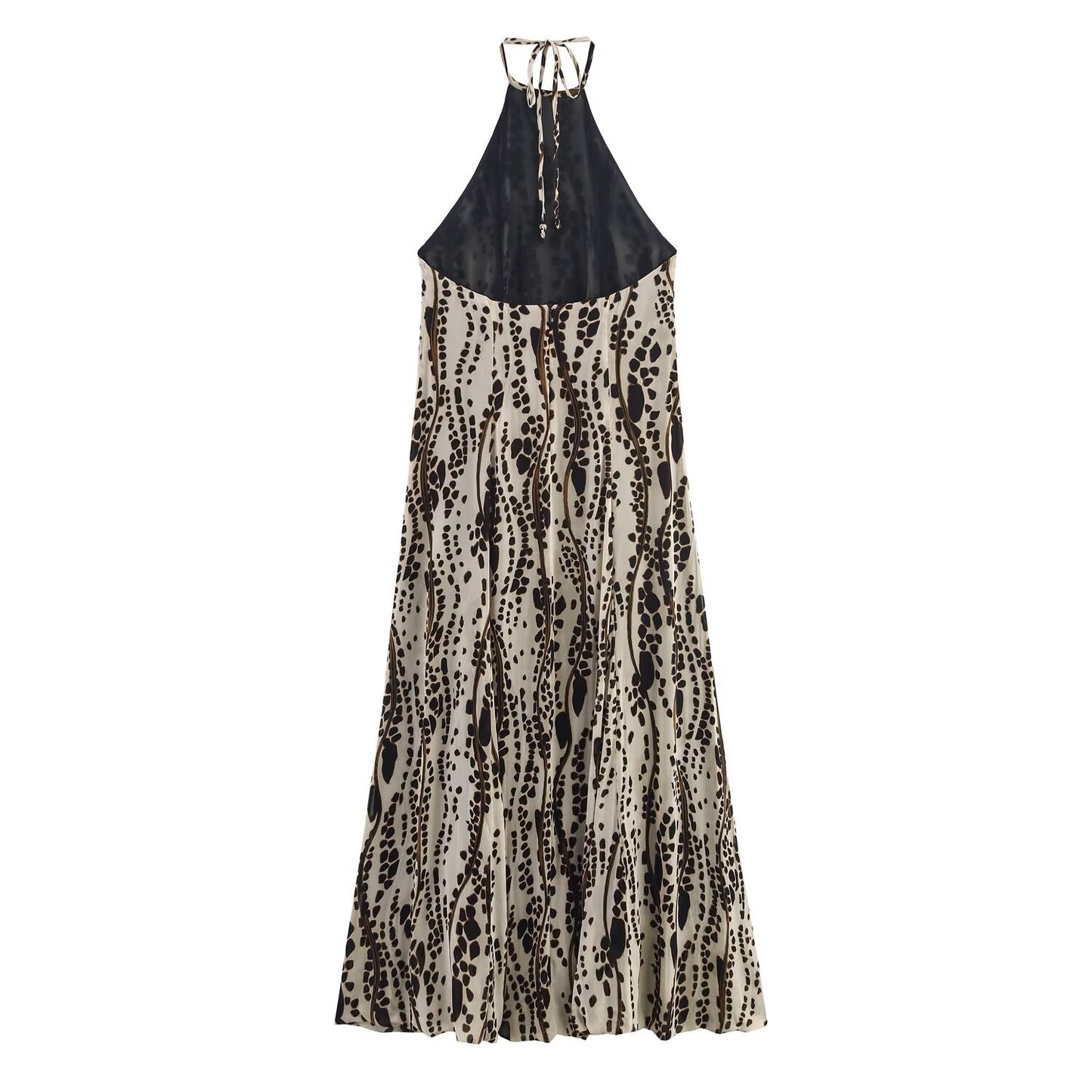 Blocking Print Halter Neck Dress