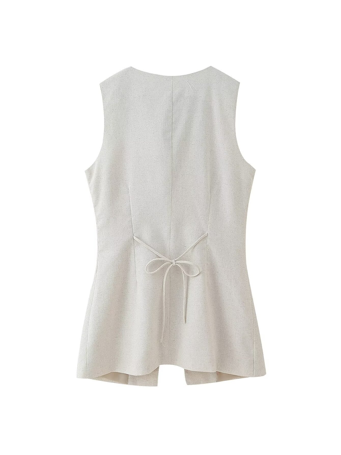 Button-down Cotton And Linen Vest + Short Skirt