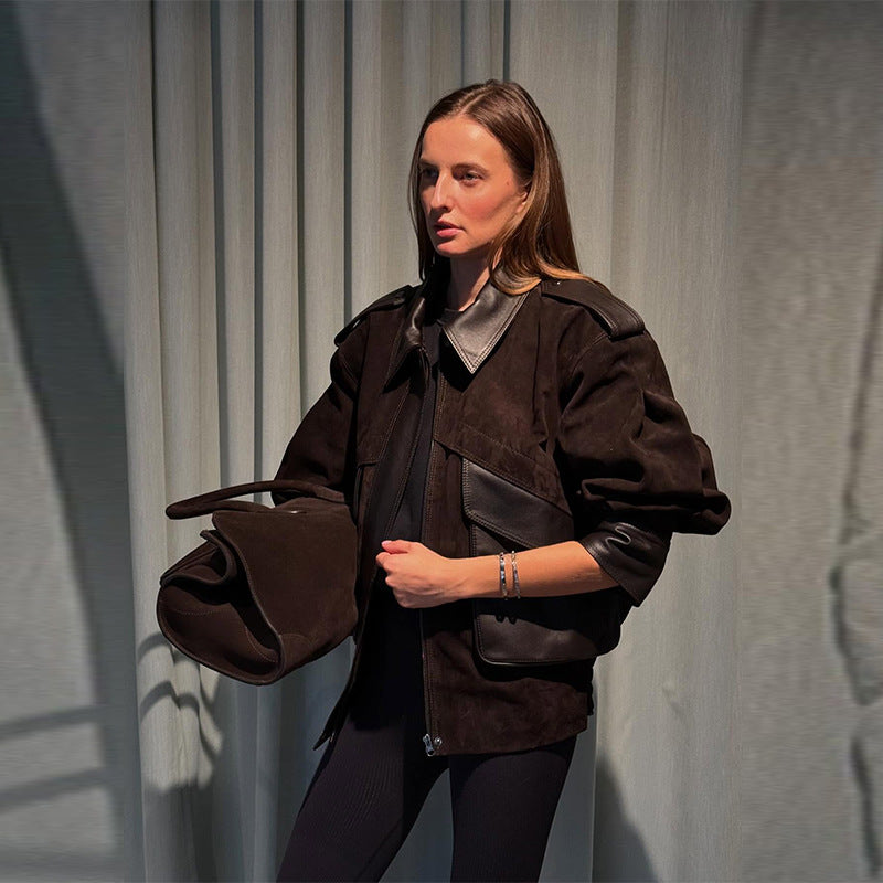 Turn-Down Collar Suede Short Jacket