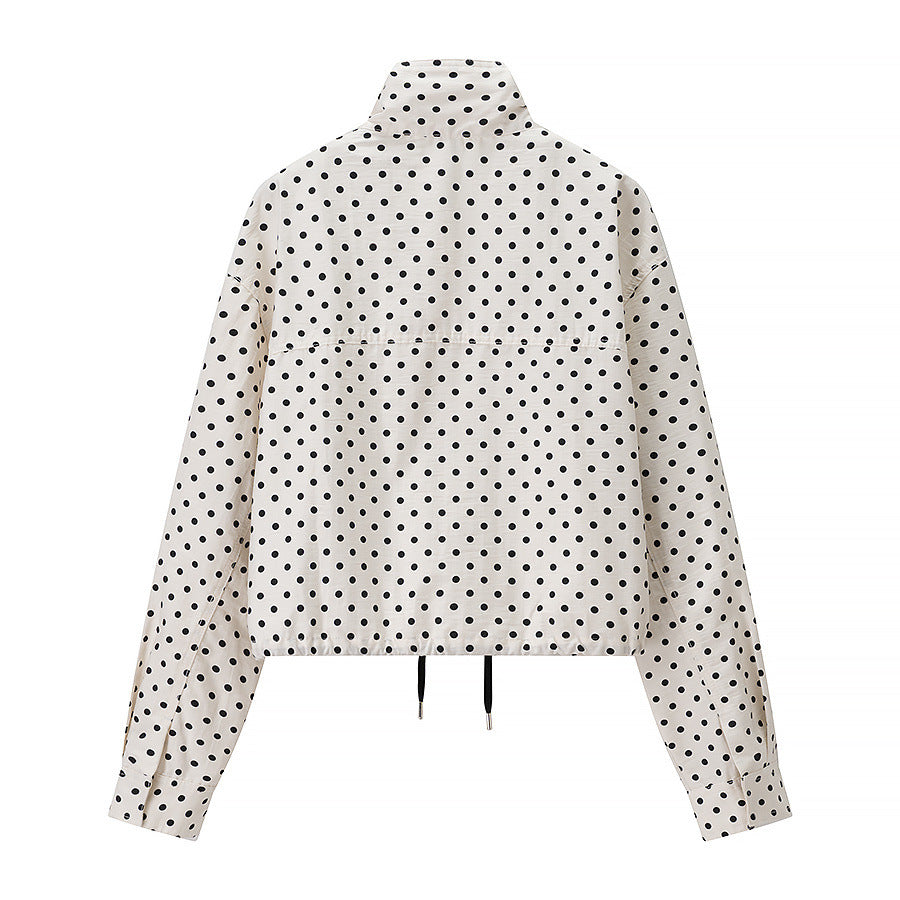 Stand Collar Long Sleeve Polka Dot Set