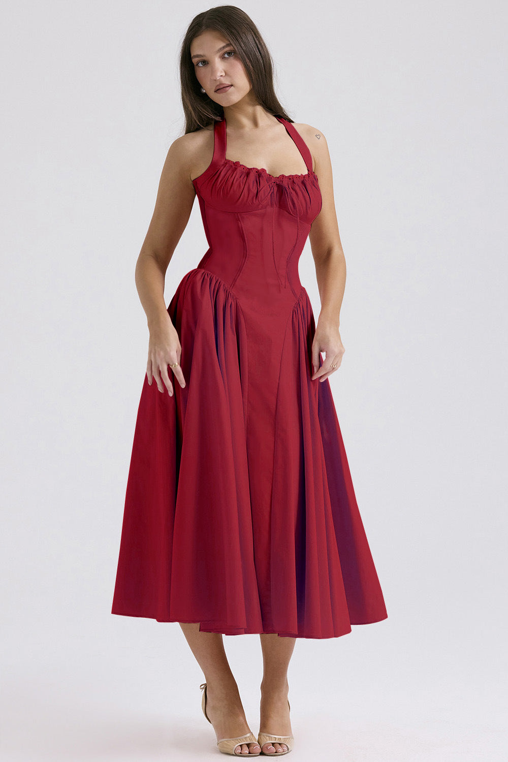 Print Halter Neck Lace Dress