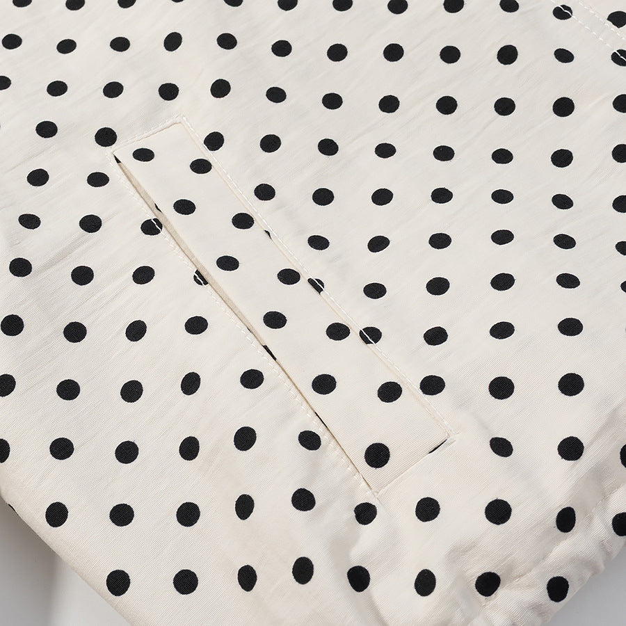 Stand Collar Long Sleeve Polka Dot Set