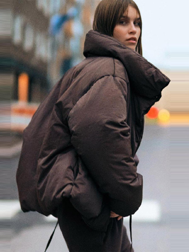 High Collar Hidden Button Strap Short Jacket