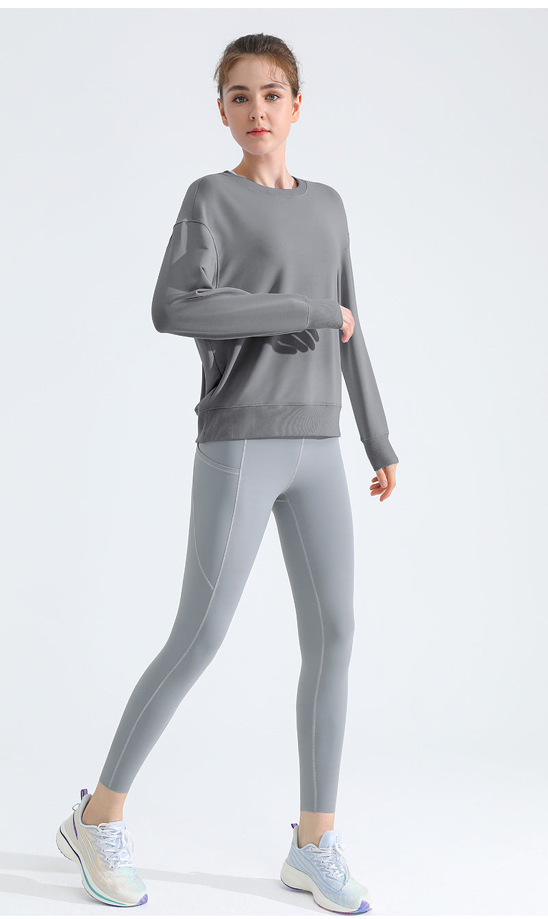Loose Sports Sweatshirt — Slimming Round-Neck Long-Sleeve T-Shirt