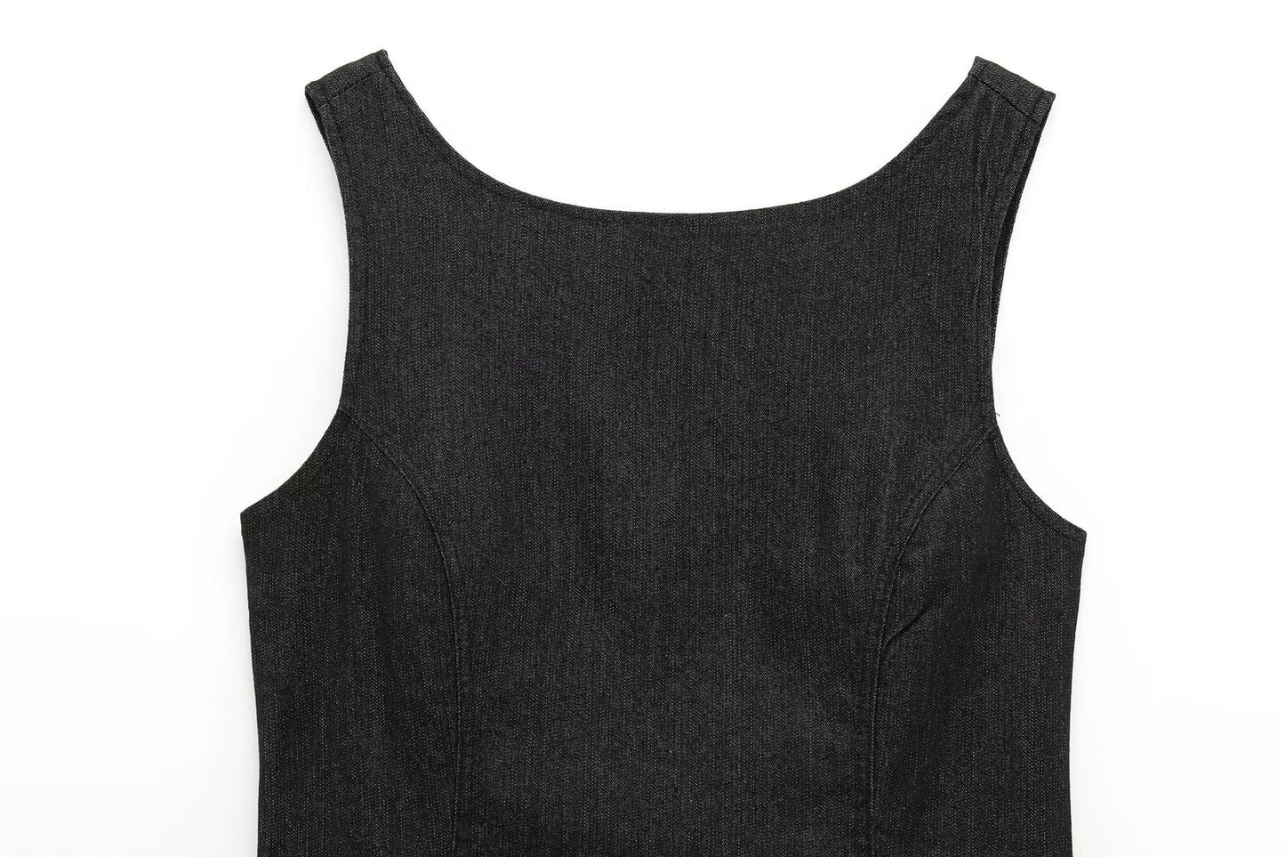 Round Neck Backless Short Denim Dress
