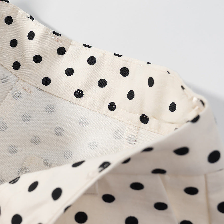 Stand Collar Long Sleeve Polka Dot Set