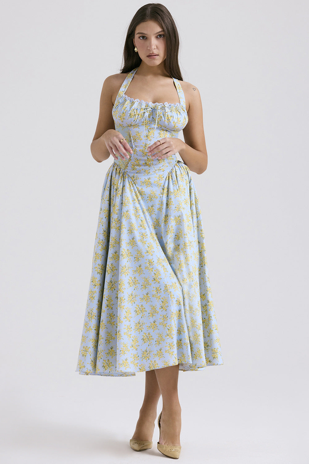 Print Halter Neck Lace Dress