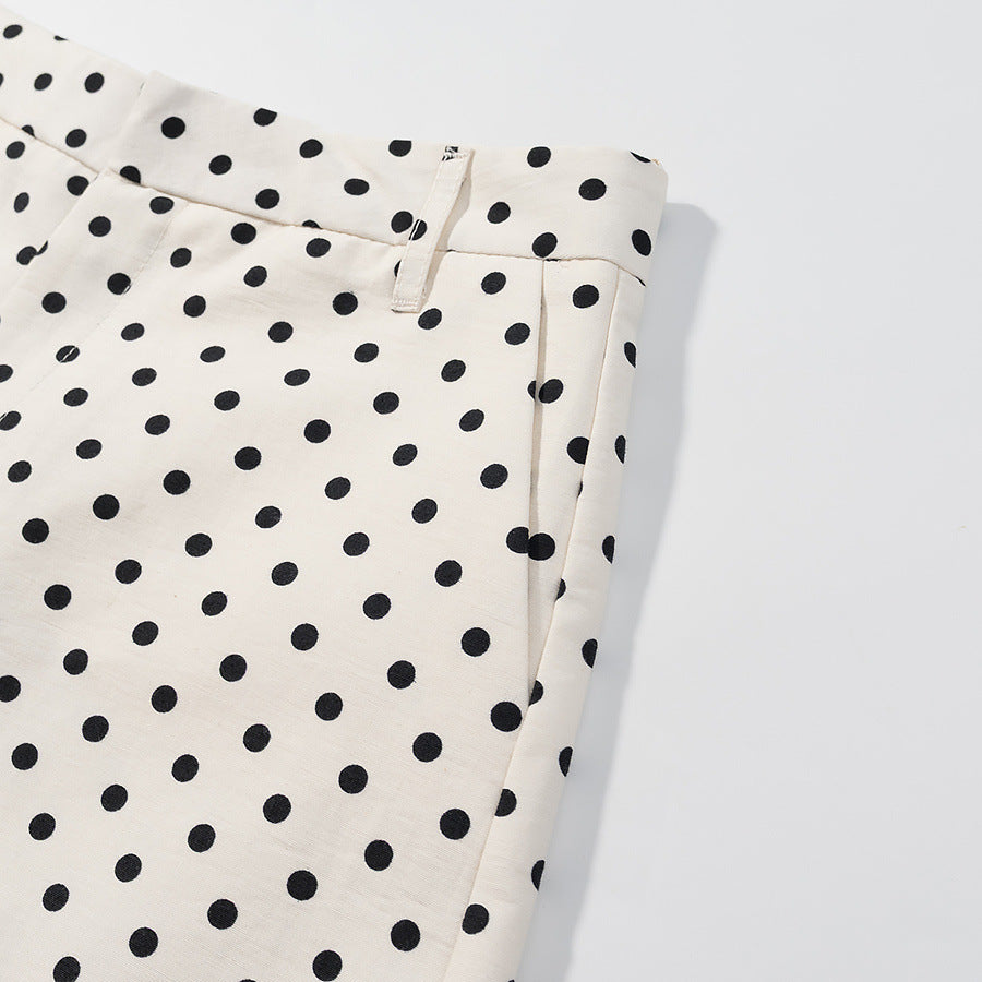 Stand Collar Long Sleeve Polka Dot Set