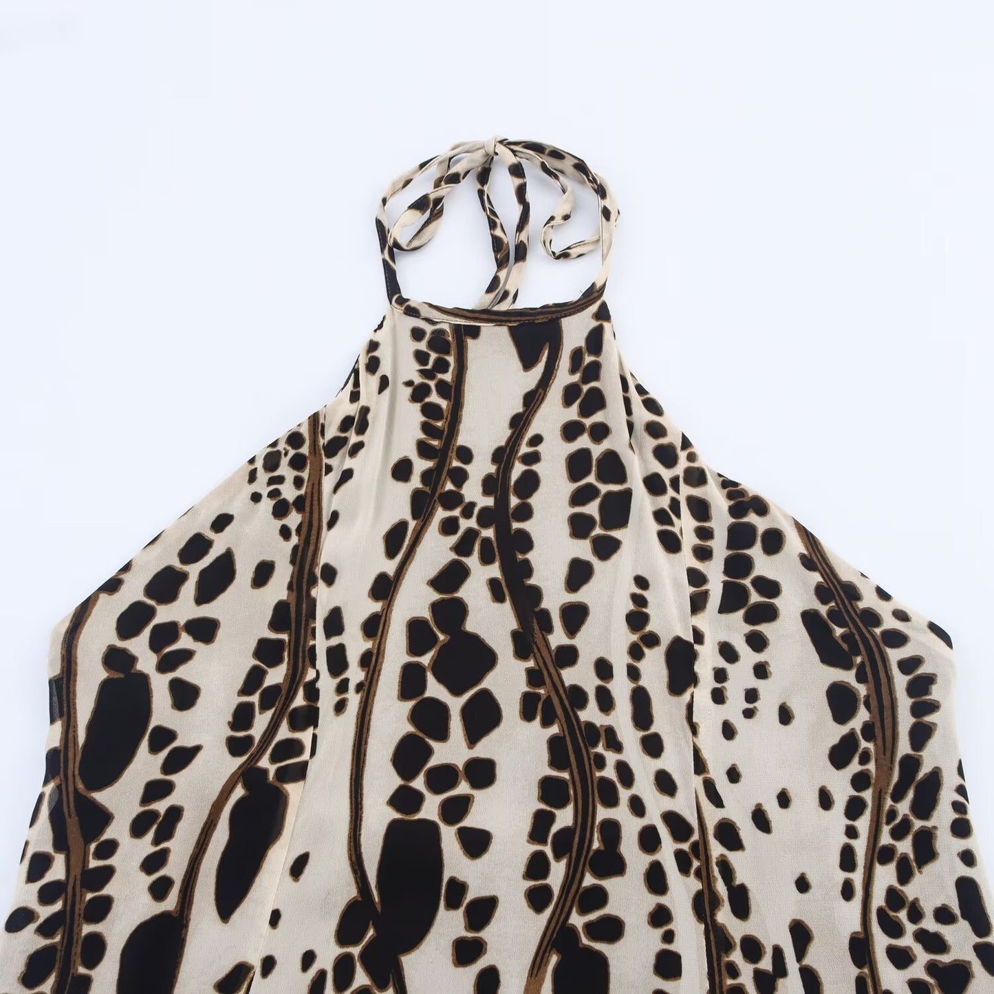 Blocking Print Halter Neck Dress