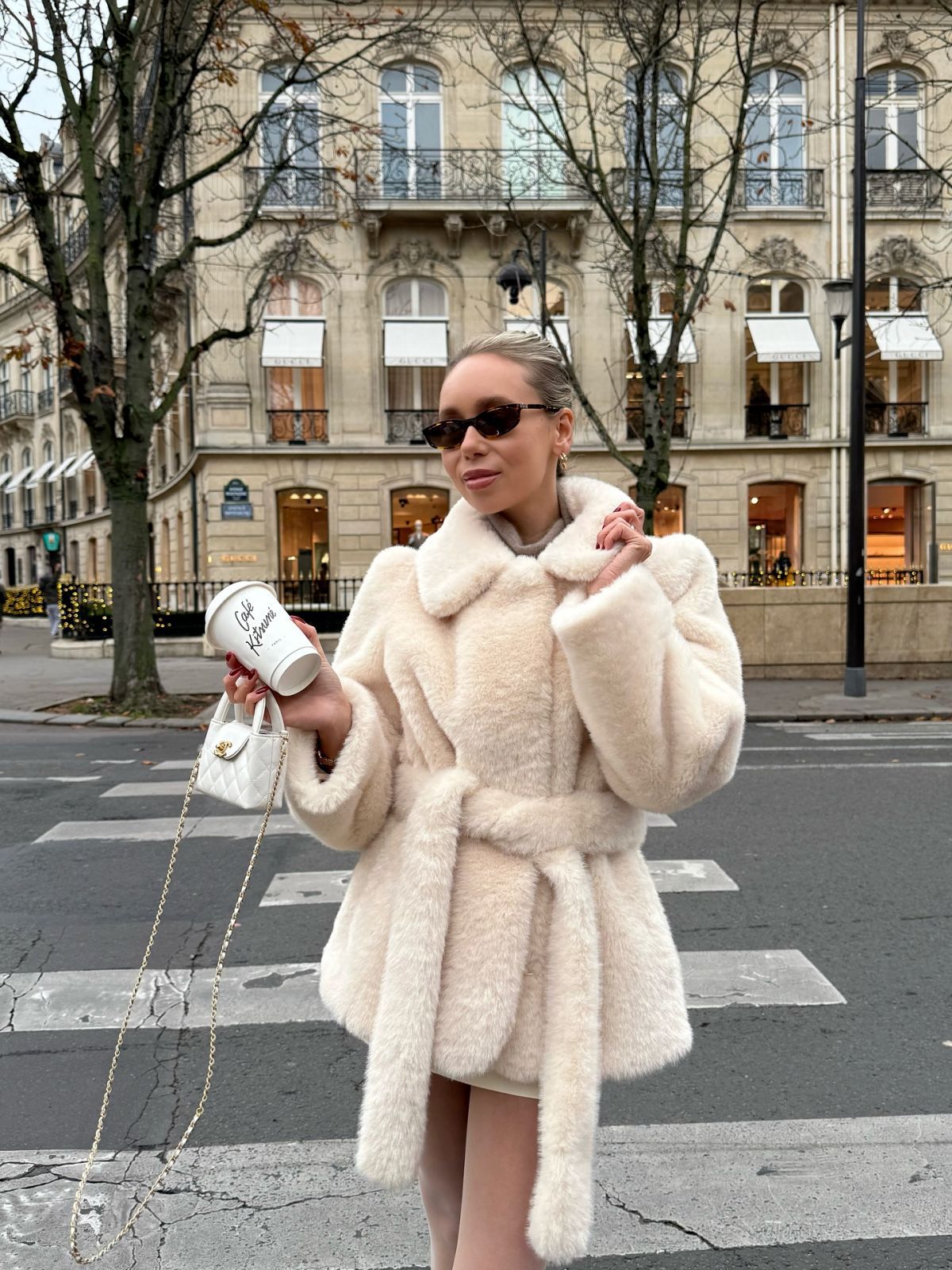 Lapel Faux Fur Waist-Slim Tie Jacket
