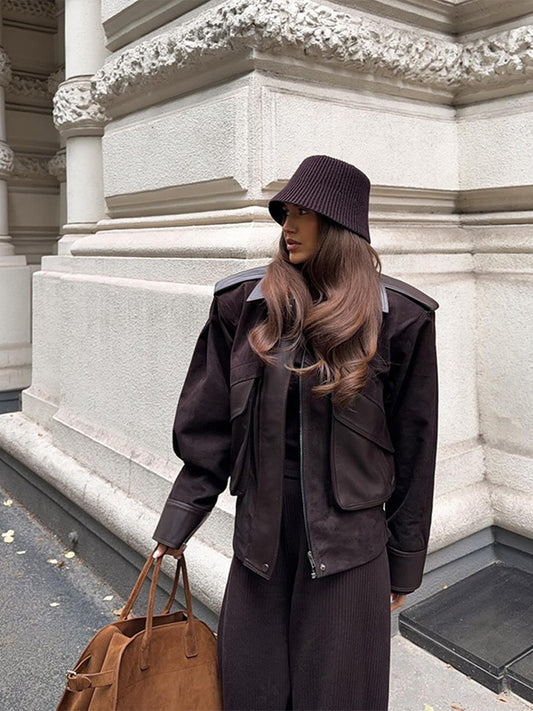 Turn-Down Collar Suede Short Jacket