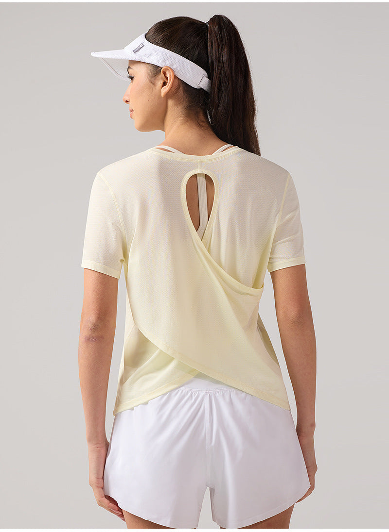 Cooling Short-Sleeve Sports Top - Breathable Open-Back Yoga Shirt