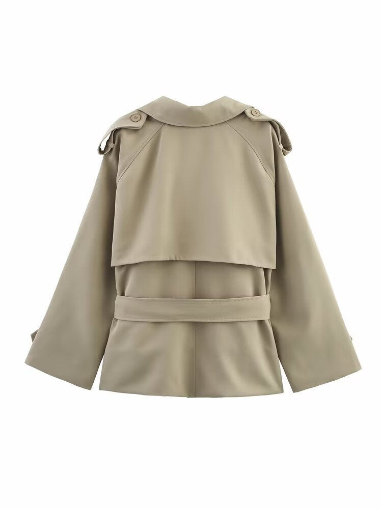 Lapel Tie-Waist Mid-Length Trench Coat