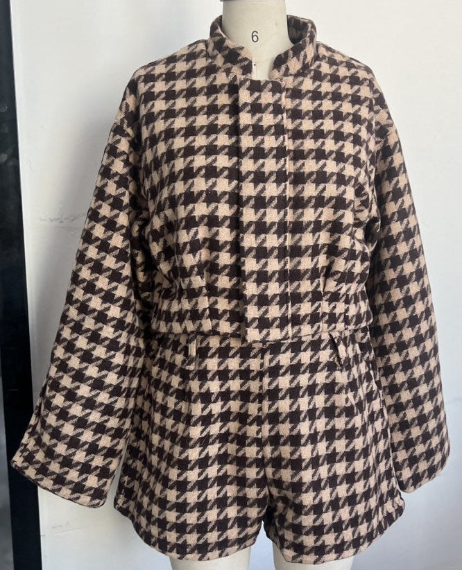 Stand-Up Collar Zipper Jacket Shorts Suit