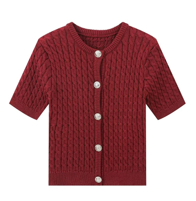 Slim-fit Crewneck Short-sleeved Cardigan