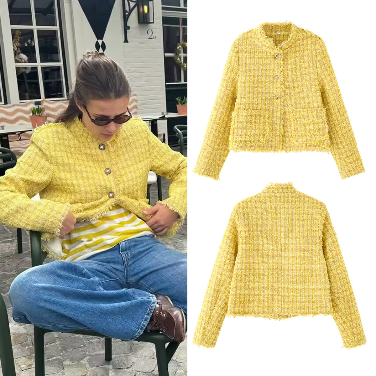 Round Neck Long Sleeve Single-Breasted Jacket