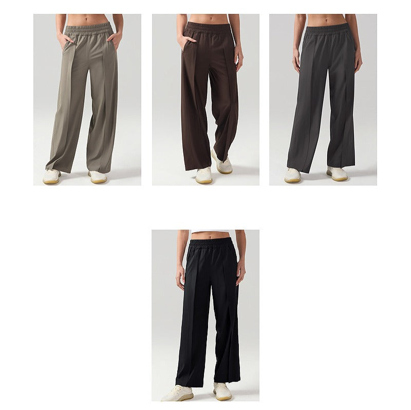 Fitness Wide-Leg Straight Pants - Front Pleated & High-Waisted