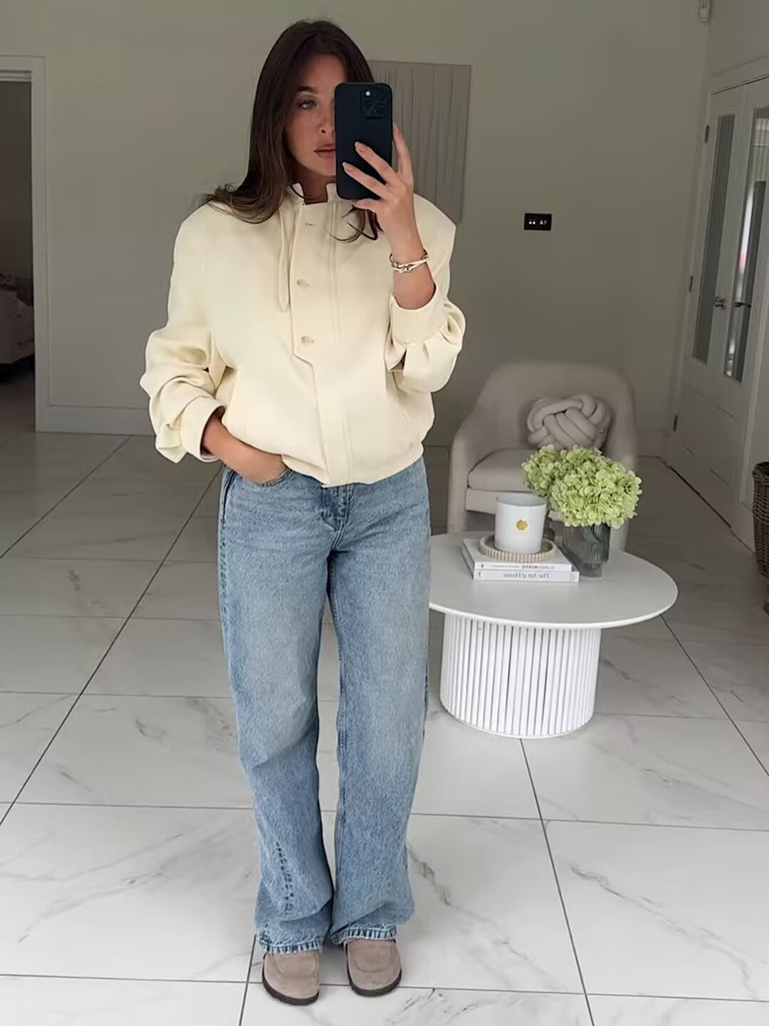 Button-Decorated Loose Jacket Baseball