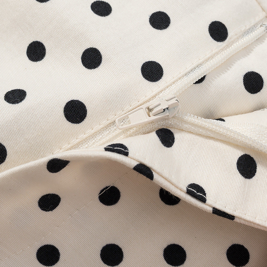 Stand Collar Long Sleeve Polka Dot Set