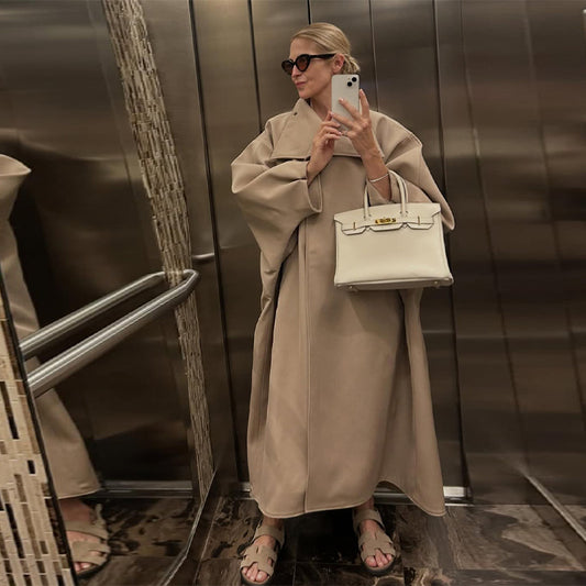 Stand Collar Bat Sleeve Long Loose Coat