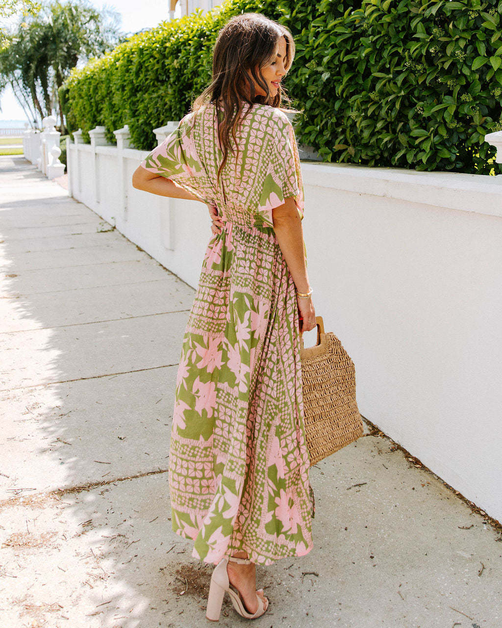 High-Waisted Printed Slit Dress