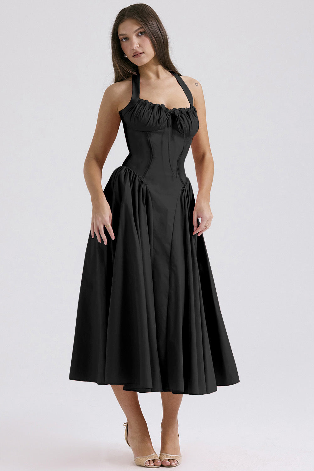 Print Halter Neck Lace Dress