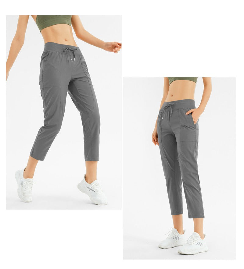 Quick-Dry Drawstring Loose Yoga & Running Pants (Cropped / 9-length)