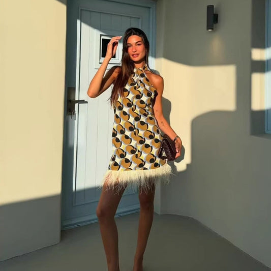 Feather Geometric Print Dress