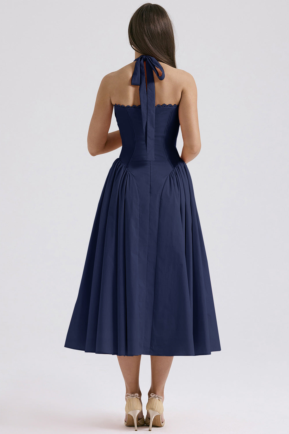 Print Halter Neck Lace Dress