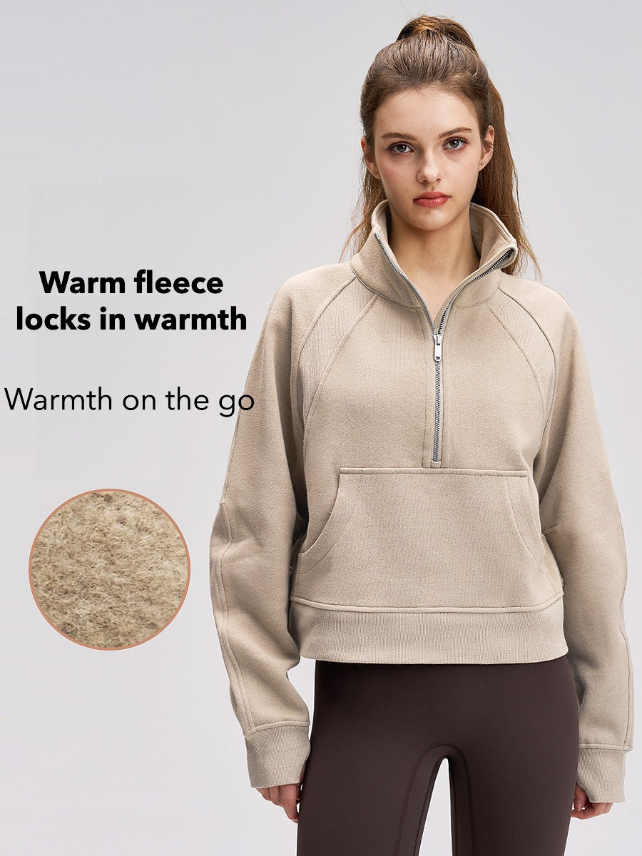 Windproof Women's Sports Jacket – Fleece Lined & Half-Zip