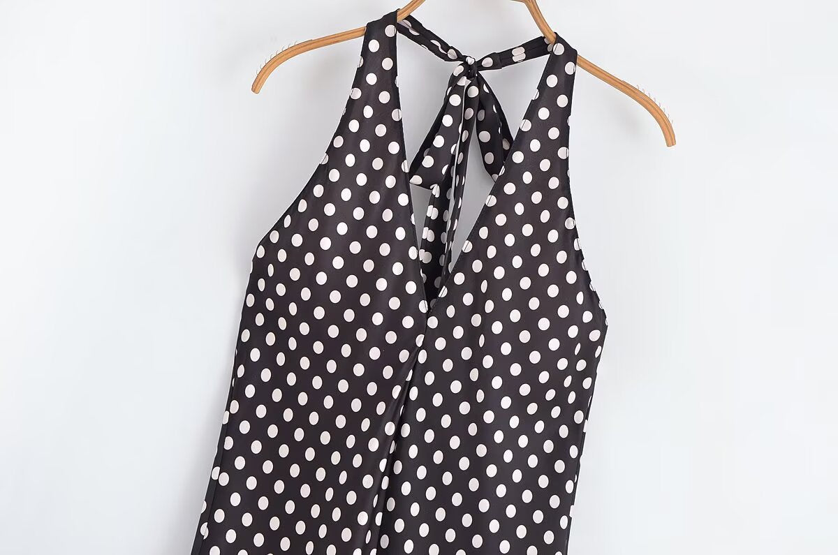 Backless Halter Neck Polka Dot Long Dress