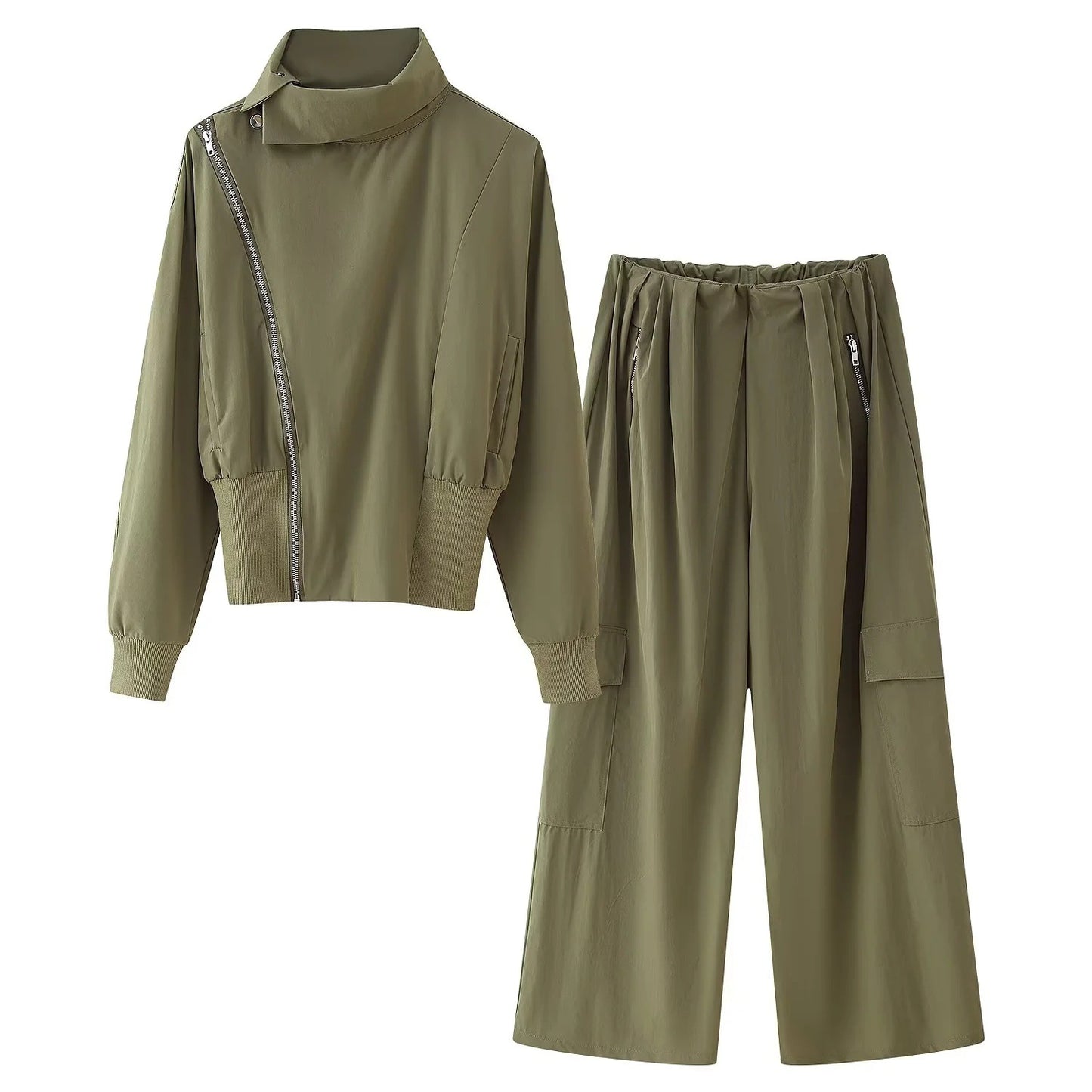 Bat Sleeve Jacket + Pleated High Waist Loose Trousers Set
