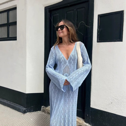 Slim Waist Long Sleeve Knitted Dress