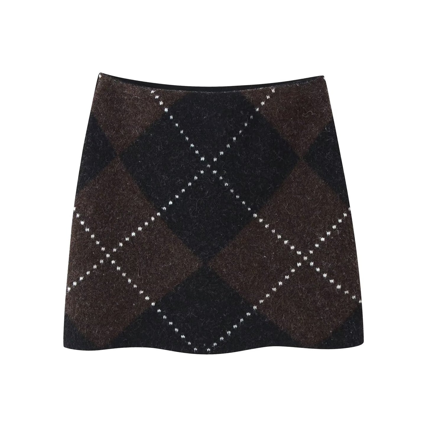 Diamond Plaid Pullover Knitted Top + Skirt Set