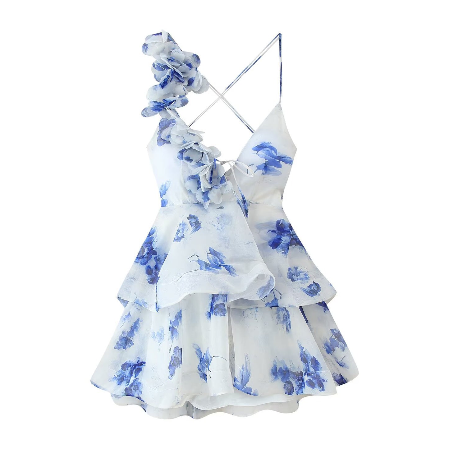 V-neck Flower Bud Skirt Dress