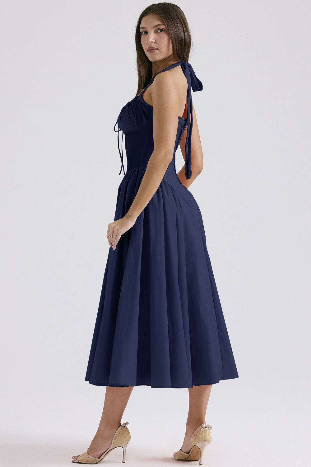 Print Halter Neck Lace Dress