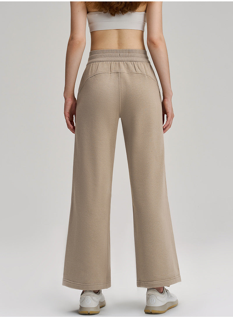 Autumn/Winter Fleece-Lined Wide-Leg Yoga Pants