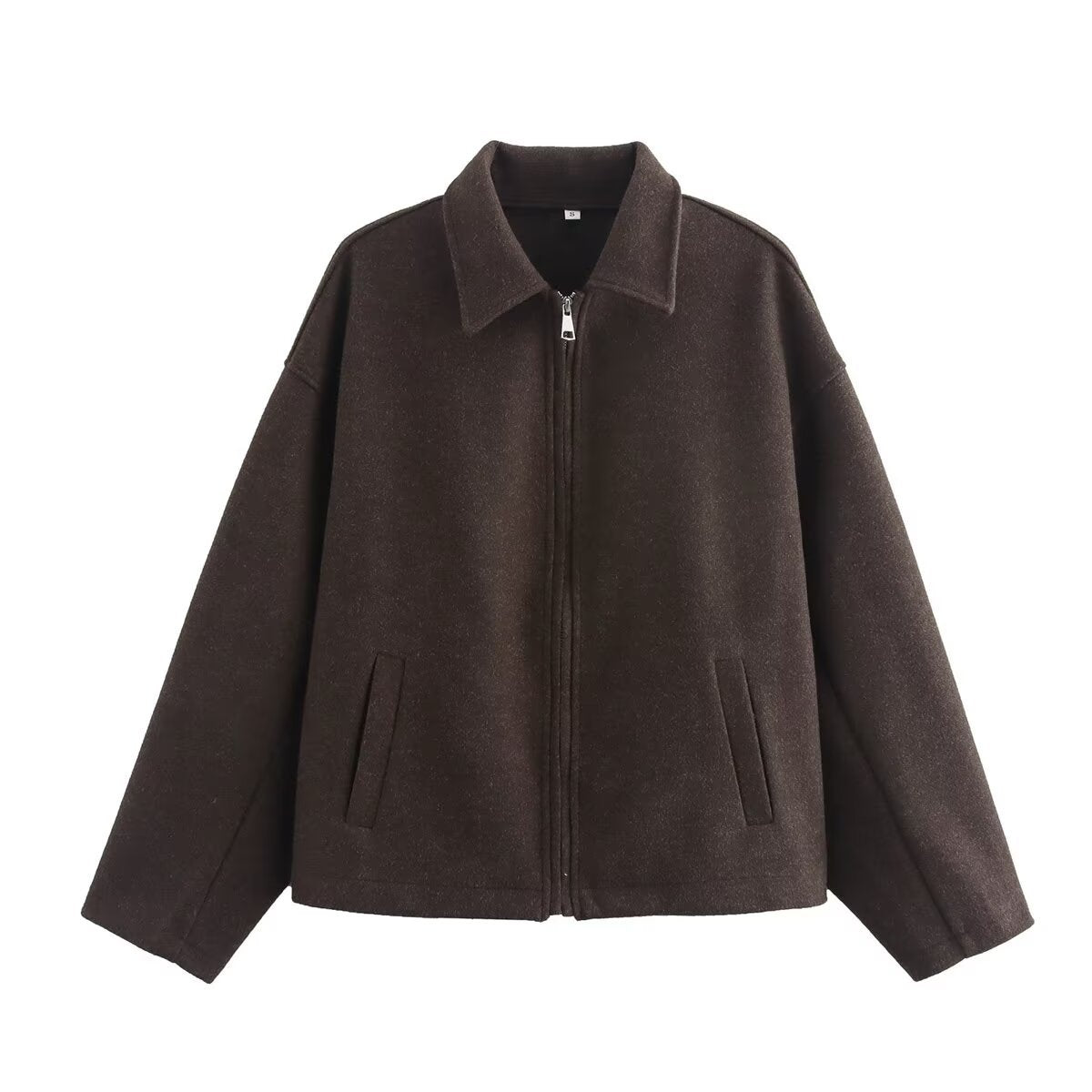 Solid Wide Zipper Woolen Coat
