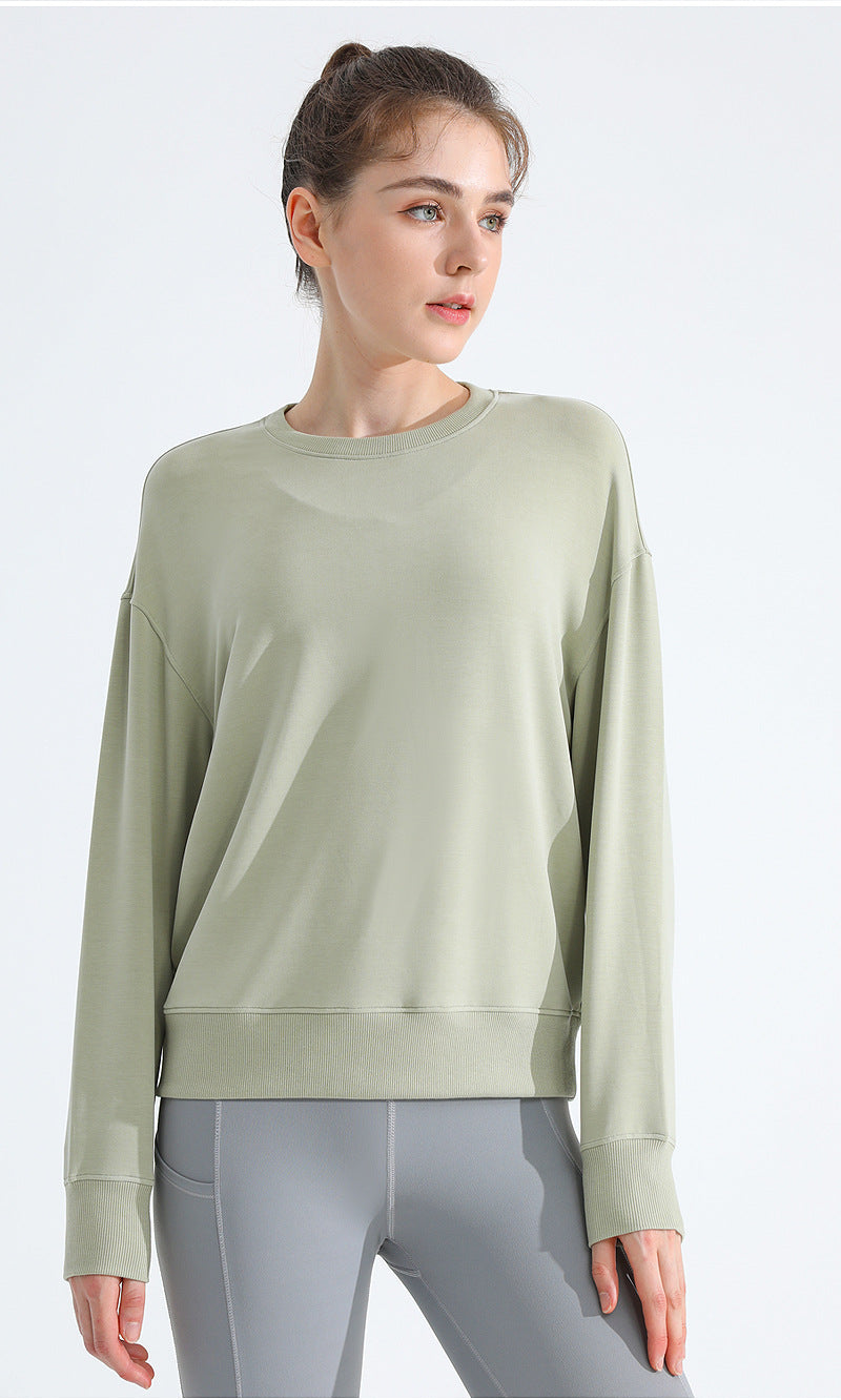 Loose Sports Sweatshirt — Slimming Round-Neck Long-Sleeve T-Shirt