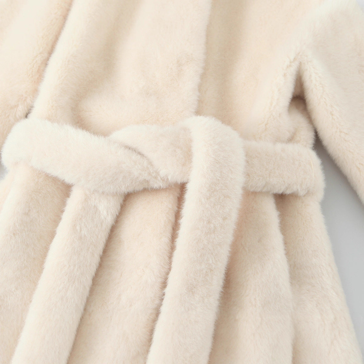 Lapel Faux Fur Waist-Slim Tie Jacket