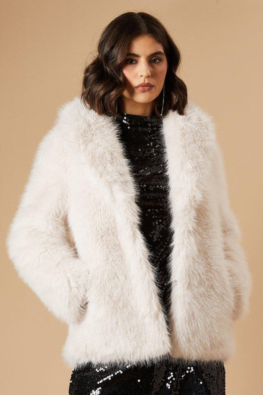 White Plush Faux Fur Coat
