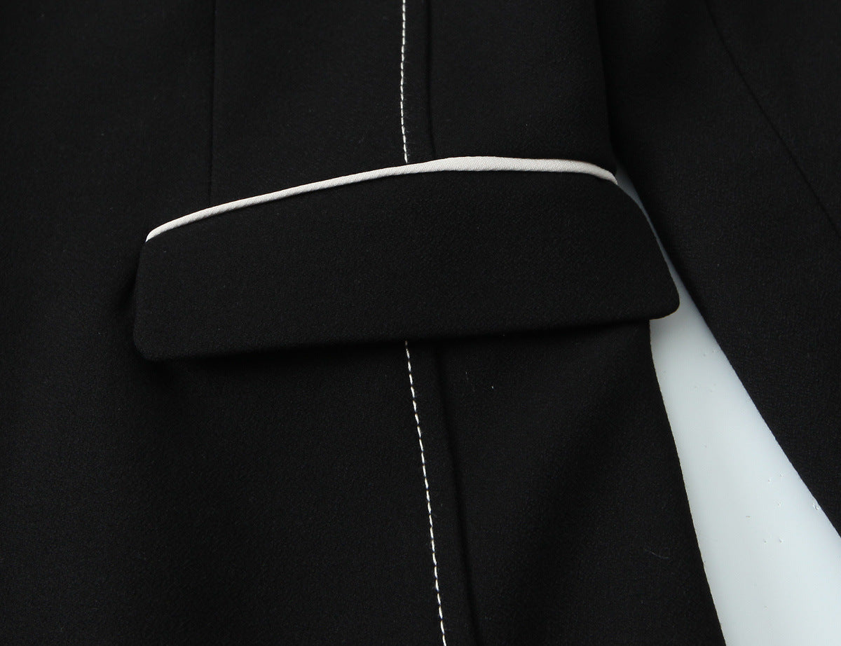 Block Stitched Blazer with Belt and Skirt Pants Set