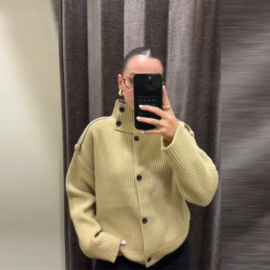 Casual Style Stand Collar Button Knitted Top