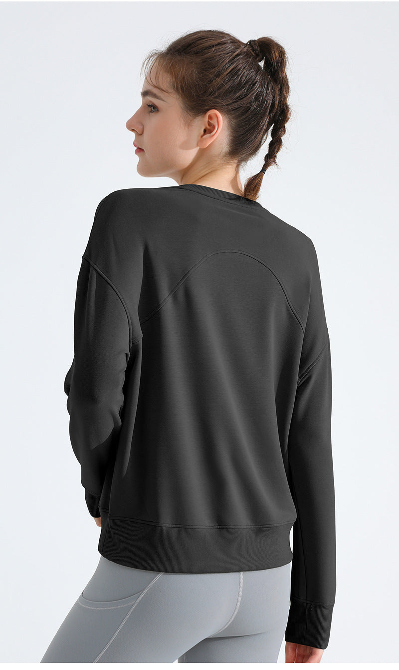 Loose Sports Sweatshirt — Slimming Round-Neck Long-Sleeve T-Shirt